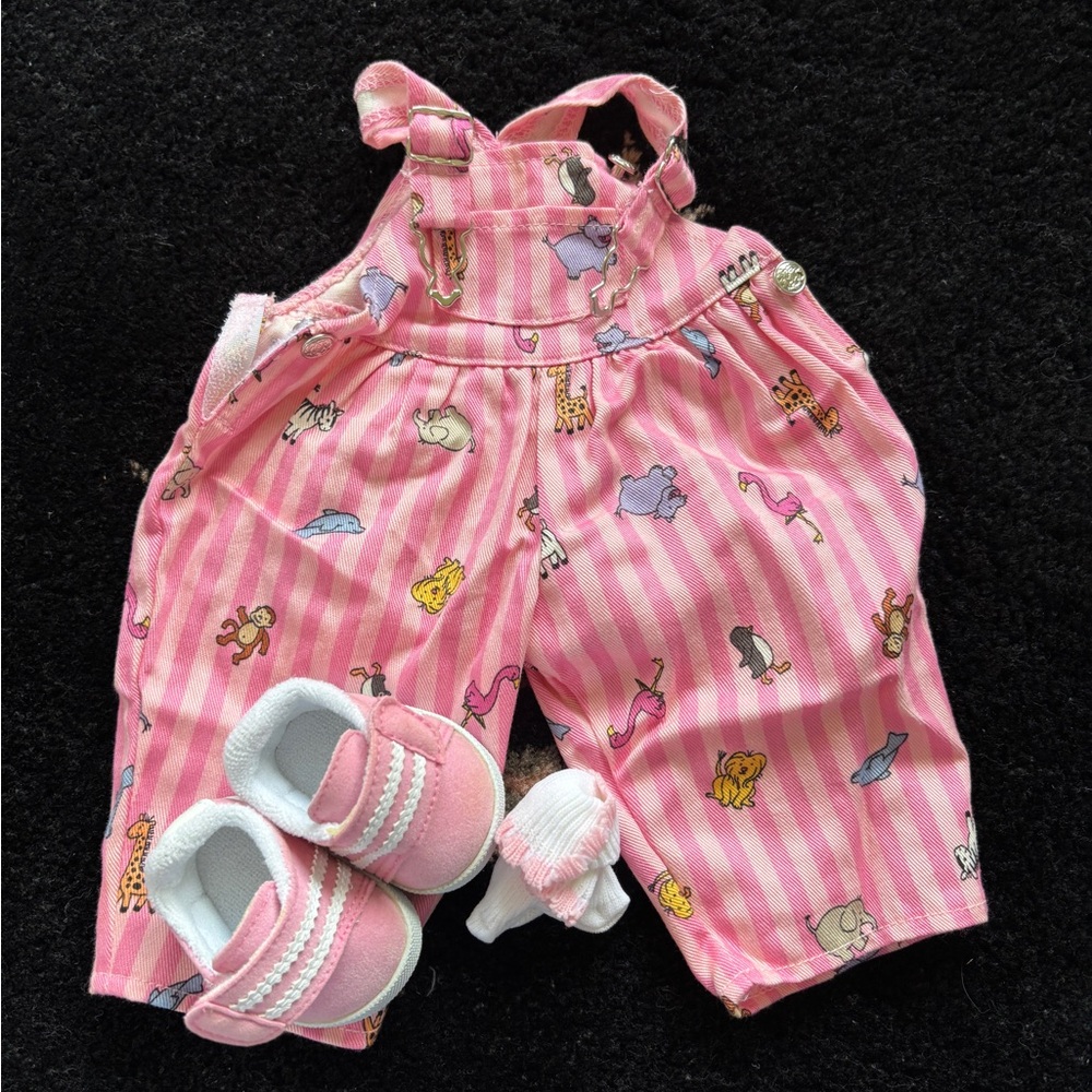 Vintage Bitty Baby set - Zoo overalls with shoes and socks